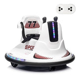 Garvee Kids Electric Bumper Car w/ Remote, Music, Lights, 360 Spin - White - White
