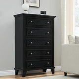 Garvee 5 Drawer Vintage Dresser, Tall Chest with Metal Handles, Wood Storage Cabinet, Bedroom, Living Room, Hallway - Ash Black