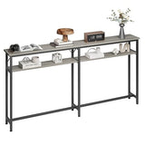 Garvee Sofa Table 70.8"L x 7.8"W x 38.9"H, 2-Tier Grey Console Table with Storage, Iron Frame, MDF Panels, Industrial Style, Easy Assembly, Living Room - Gray