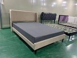 Garvee King Upholstered Bed Frame Velvet Wingback Headboard Wooden Slat Support Easy Assembly Box Spring Optional - Light Grey - 18