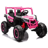 Garvee 2 Seater Ride on Car for Kids, 24V Powered Electric Off-Road UTV Ride Toy, 4WD Electric Vehicle with Remote Control, LED Lights, Bluetooth, 3 Speeds, Horn, 2 Spring Suspension - Pink