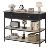 Garvee Entryway Table with 2 Drawers, 3 Tier Console Table with Storage Shelves, Industrial Display Shelf Sofa Table for Living Room, Couch, Hallway, Foyer-Grey - Grey