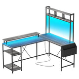 Garvee L Shaped Gaming Desk with LED Lights & Power Outlets, 67" Reversible Large Desk, Oak Black, Monitor Stand, Storage Shelves, Home Office - Oak Ash