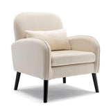 Garvee Accent Chair With 4 Anti Slip Foot Pads, Solid Wood Frame, Modern Tufted Single Reading Sofa Armchair For Office, Bedroom, Cream, Black Painting Cushion