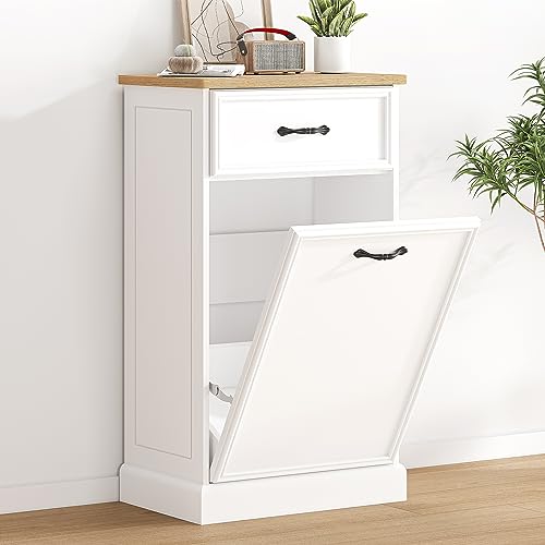 Garvee Tilt Out Trash Cabinet, Hidden Trash Can Cabinet 10 Gallon Storage Holder, Freestanding Garbage Can Cabinet for Kitchen Dining Living Room