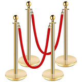 Garvee Stanchion Post with Velvet Rope, VIP Stanchion Queue Pole Barrier Posts, Red Carpet Stanchion Set, Gold 4-Pack - Gold-4pack
