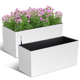 Garvee 31" Outdoor Planters Set of 2, Tall Planters for Outdoor Plants, Self Watering Planter Box with Water Level Monitoring & Wheels & Water Outlet, Large Planter Box for Patio, Porch, White - White