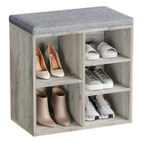 Garvee Grey Shoe Bench + Storage + 3-Tier Adjustable Shelf + Particleboard + Cushioned Top + Entryway, Hallway, Living Room - grey