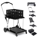 Garvee Folding Shopping Cart with Wheels, Multi-Use Collapsible Trolley with Storage Gate - Black