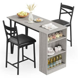 Garvee Dining Table Set for 2, Expandable Bar Table with 3 Storage Shelves, MDF & Metal, Foldable Space-Saving, Easy Assembly, Ideal for Small Spaces, Grey - Gray