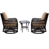 Garvee 3 Pieces Rattan Swivel Rocking Chair Outdoor, Patio Bistro Conversation Furniture Set, Wicker Chair with Cushions and Table - Beige