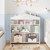 Garvee Kids Bookshelf 9-Cubby Toy Storage Organizer White Bookcase for Boys Girls Wooden Shelf with Roof-Shaped Top, Anti-Tip Kits, Scratch-Resistant Surface, Suitable for Playroom, Nursery - White