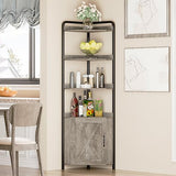 Garvee Grey Corner Cabinet with Storage, 5 Tiers 70.9 Inches Corner Canbiet with Door, Farmhouse Freestanding Corner Bookshelf with Protective Fence, Tall Corner Display Shelf for Kitchen, Living Room