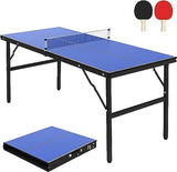 Garvee Portable Table Tennis Table, Mid-Size Ping Pong Table for Indoor Outdoor Foldable Table Tennis Table with Net, Blue, 60 x 26 x 27.5inch - Blue