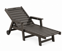 Garvee Heavy Duty HDPE Outdoor Chaise Lounge Chair, 5 Position Adjustable Patio Recliner with Wheels and Cup Holder, Gray