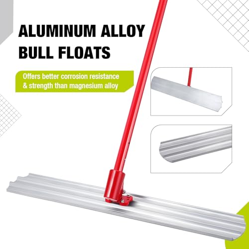 GarveeLife 46 X 8 Inch Bull Float Kit – Aluminum Concrete Trowel With Round End, 4 Handles & 360° Adjustable Bracket For Cement Screeding & Finishing