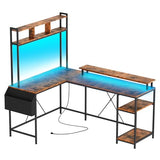 Garvee L Shaped Computer Gaming Desk with LED Lights & Power Outlets, Reversible, Monitor Stand, Storage Shelves, Ergonomic, Easy Assembly, 67" Rustic Brown - Tiger stripes