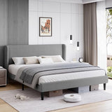 Garvee King Bed Frame, Platform Bed Frame with Upholstered Wingback Headboard, Heavy-Duty Frame Support, Noise-Free, Easy Assembly, No Box Spring Needed, Light Gray - KING-Light gray