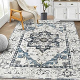 Garvee Boho Washable Rug for Living Room, 5x7 Area Rugs Non Slip, Blue Large Carpet for Kitchen Bathroom Bedroom Entryway Laundry Living Room - Blue