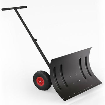 Garvee 29"W X 20"H Snow Shovel Pusher with 29" Metal Blade & Adjustable Handle, Heavy-Duty Steel Frame, Dual 10" Wheels, Replaceable Strip, for Driveways & Sidewalks