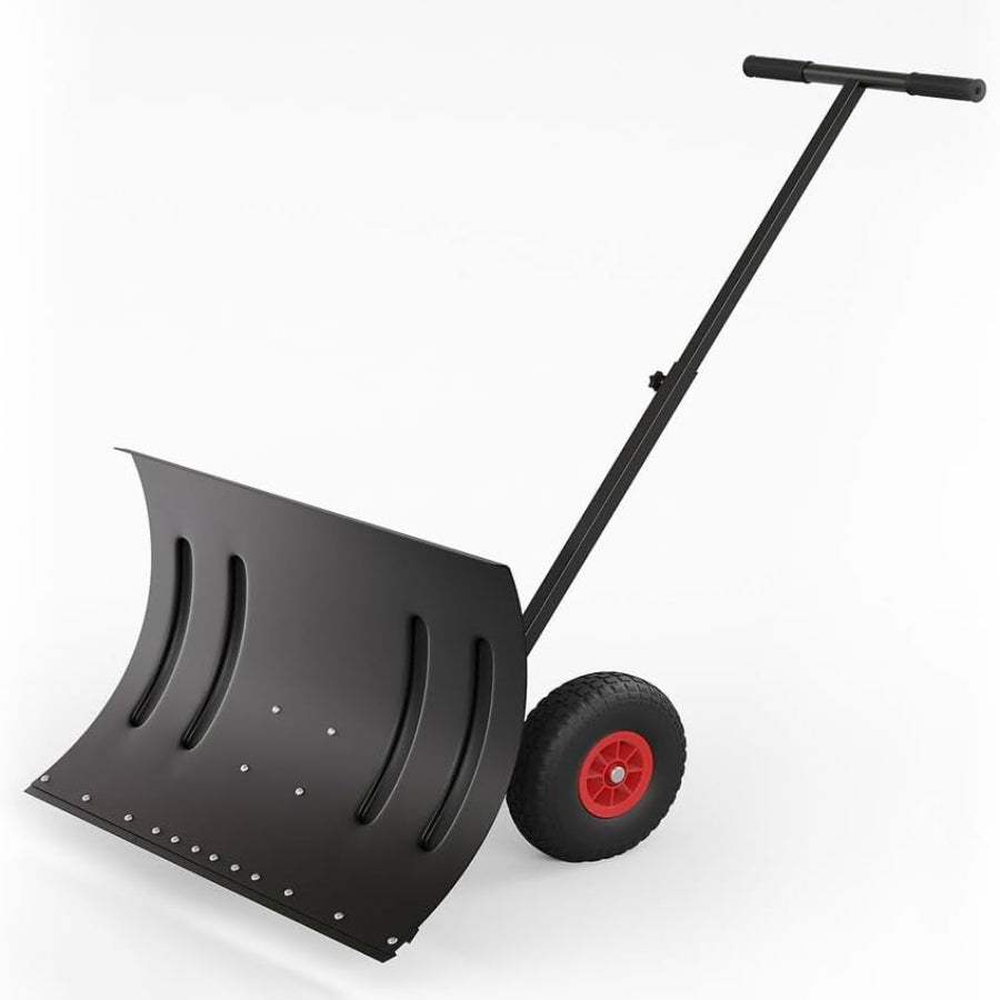 Garvee Snow Shovel Pusher with 29" Metal Blade & Adjustable Handle, Heavy-Duty Steel Frame, Dual 10" Wheels, Replaceable Strip, for Driveways & Sidewalks