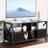 Garvee Entertainment Center with Fabric Drawers, Steel Frame, Black Oak Laminate, Open Shelves, Bedroom, Living Room
