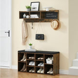 Garvee Entryway Hall Tree Bench with Coat Rack, 6-in-1 Functionality, Wood, 9 Cubbies, Blackboard, 41 inch, Brown - Brown