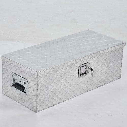 39 Inch Aluminum Truck Tool Box, Truck Bed Tool Box with Sliding Shelf, Diamond Plate ToolBox with Side Handle,Lock and 2 Keys, Tool Storage Box for Truck, Trailer, Pickup, Silver