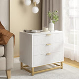 Garvee White 3 Drawer Dresser for Bedroom, Wood Chest of Drawers with Metal Legs, Modern Storage Dresser Chest Cabinet Organizer, Large Dresser for Living Room, Hallway, Closet - White