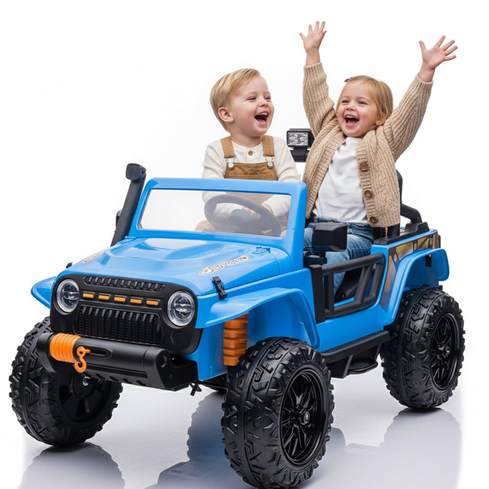 Garvee Ride - P Series: 24V 2 Seater Ride On Truck Car For Kid age 3 - 8 years, w/Remote Control, 4-Wheeler Suspension, 4x55W Powerful Engine, 4WD Battery Powered, LED Lights, Soft Braking - Blue