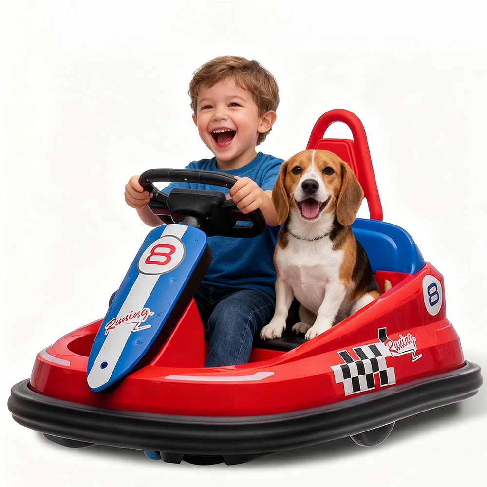 Garvee Ride - B Series: 6V Electric Ride On Toys for Kids 1.5-6 Years Old, Steering Wheel, 360 Degree Spin, 2-Speeds, Lights, Music & Horn, Safety Belts, Best for Birthday - Red