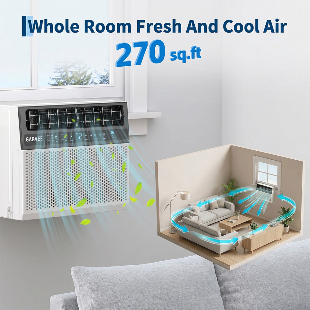 Garvee U-Shaped Window Air Conditioner 6000 BTU Ultra Quiet Energy Efficient Remote Control Dehumidifier Fan Easy Install Fits 24-48" Windows Bedroom Living Room