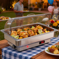 Garvee Electric Chafing Dishes 2 Pack Buffet Set 9 QT Full Size, NSF Stainless Steel Roll Top Catering Chafer Server Food Warmer with Cover for Party Wedding Banquet