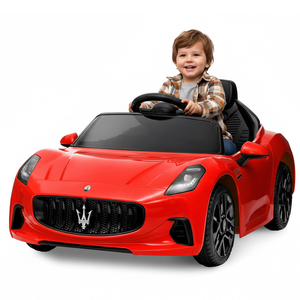 Garvee Ride - P Series: 12V Battery Powered Motorized Car for Kids with Remote Control, Spring Suspension, Double Doors, Bright Lights, 4 Wheel Electric Vehicle, Red