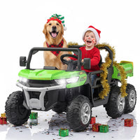 Garvee 2-Seater 6x6 Ride-On Dump Truck: 24V, Remote Control, Battery Powered UTV,Tires, 6-Wheeler, for 3 years and up - Green