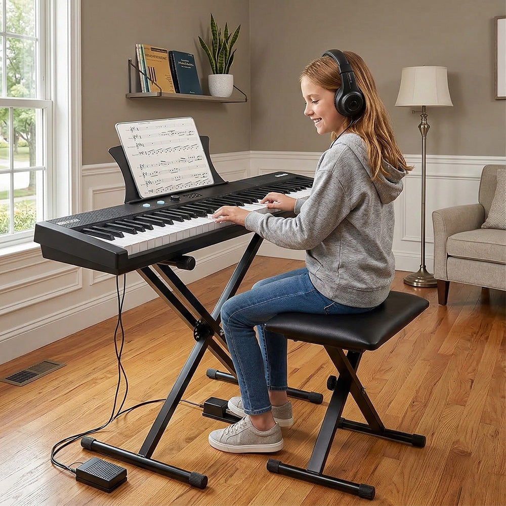 Garvee 61 Key Keyboard Piano + Electric Semi-Weighted Keys + Built-In Speakers + Power Supply + Pedal + Portable + Suitable for Beginners/Professionals + Perfect for Birthday or Christmas