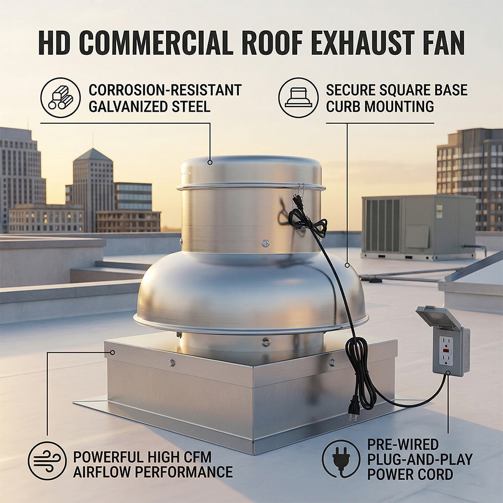 Garvee 2400 CFM Roof Fan Up-blast Restaurant, High Speed Direct Drive Centrifugal Upblast Exhaust Fan, Upgarded Motor, Roof Exhaust Fan 25’ Fan Base Ideal for Factory, Warehouse, Restaurant