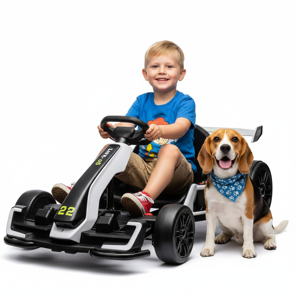 Garvee Ride - G Series: 24V Electric Go Kart, with 300W Strong Motor, Drift/Sport Mode, Big Battery, Eva Tire,Length Adjustment for Outdoor Racing Toy-White