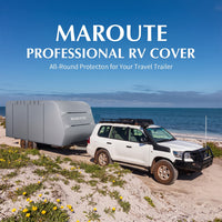 Garvee RV Cover, 27-30FT Travel Trailer Cover, Anti-UV and Waterproof with Windproof Straps, Tire Covers, Gutter & Tongue Jack Covers, and Adhesive Repair Patches for Motorhomes