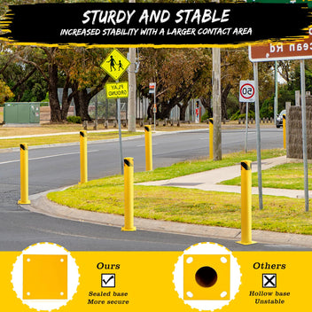 Garvee 42 Inch Steel Safety Bollard Post with Reflective Tape, High Visibility, Durable Q235 Steel, Weather-Resistant, Easy Installation, Ideal for Parking Lots, Warehouses, Driveways