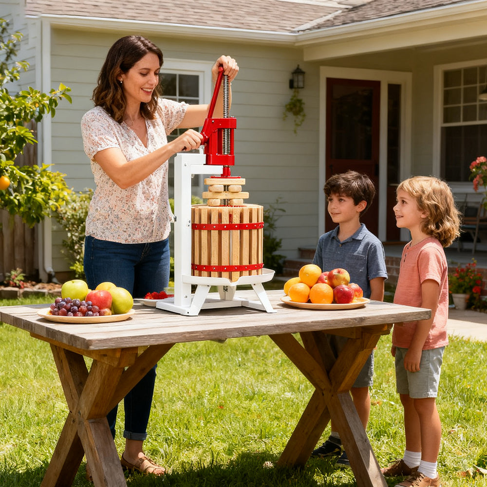 Garvee 3.2 Gal Manual Fruit Wine Press, Wood Steel Fruit and Wine Press With T-Handle, Stable Triangular Structure, Wine Making Press for Outdoor, Kitchen, Manual Assembly Required