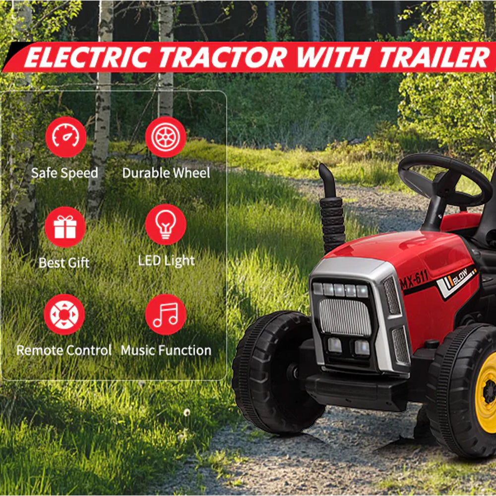 Garvee Ride - P Series: 12V Electric Tractor & Trailer for Kids, 3-6 Yrs - With RC - Red / 35W