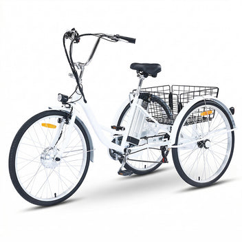 Garvee Adult Tricycle 7-Speed 24-inch 3 Wheel Bike 250W Motor Large Basket HD LED Light 36V Battery Smooth Ride Black