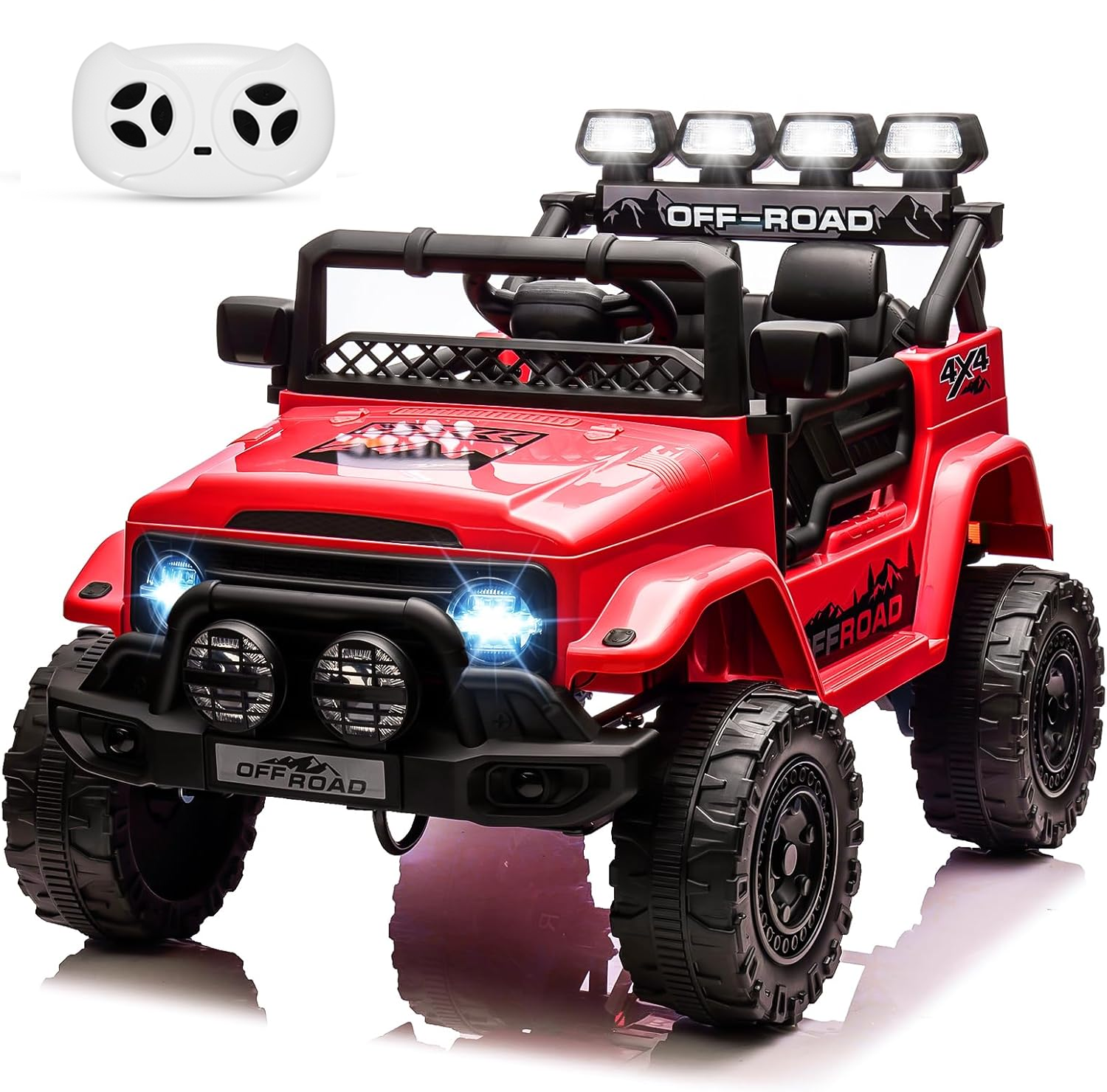 Garvee Ride - P Series: 12V Electric Ride on Truck Car For Kids Age 3+, Remote Control, Twin 25W Motors 3.1MPH Max Speed, Bluetooth USB Music Player, 4 Wheels Suspension LED Lights Safety Belt, Gift for Boy & Girl - Red