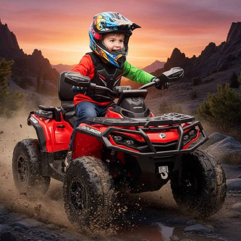 Garvee Ride - P Series: 2 Seater Ride On Car 24V 4WD Electric ATV, Leather Seats, Safety Belt, Bluetooth, Adjustable Speed, Yellow, Outdoor Adventure - Red