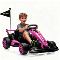 Garvee Ride - G Series: 24V Electric Drift Kart for Kids, Ride Car with Adjustable Seat & 7.5MPH Speed, EVA Silent Wheels, Parent-Safety Certified Ride-On Toy - Pink