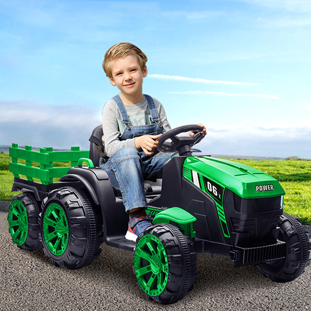Garvee Ride - P Series: 12V Kids Ride On Tractor with Trailer, LED Lights, Battery Powered Toy Vehicle for Boys Girls, Outdoor Play Farm Truck Green