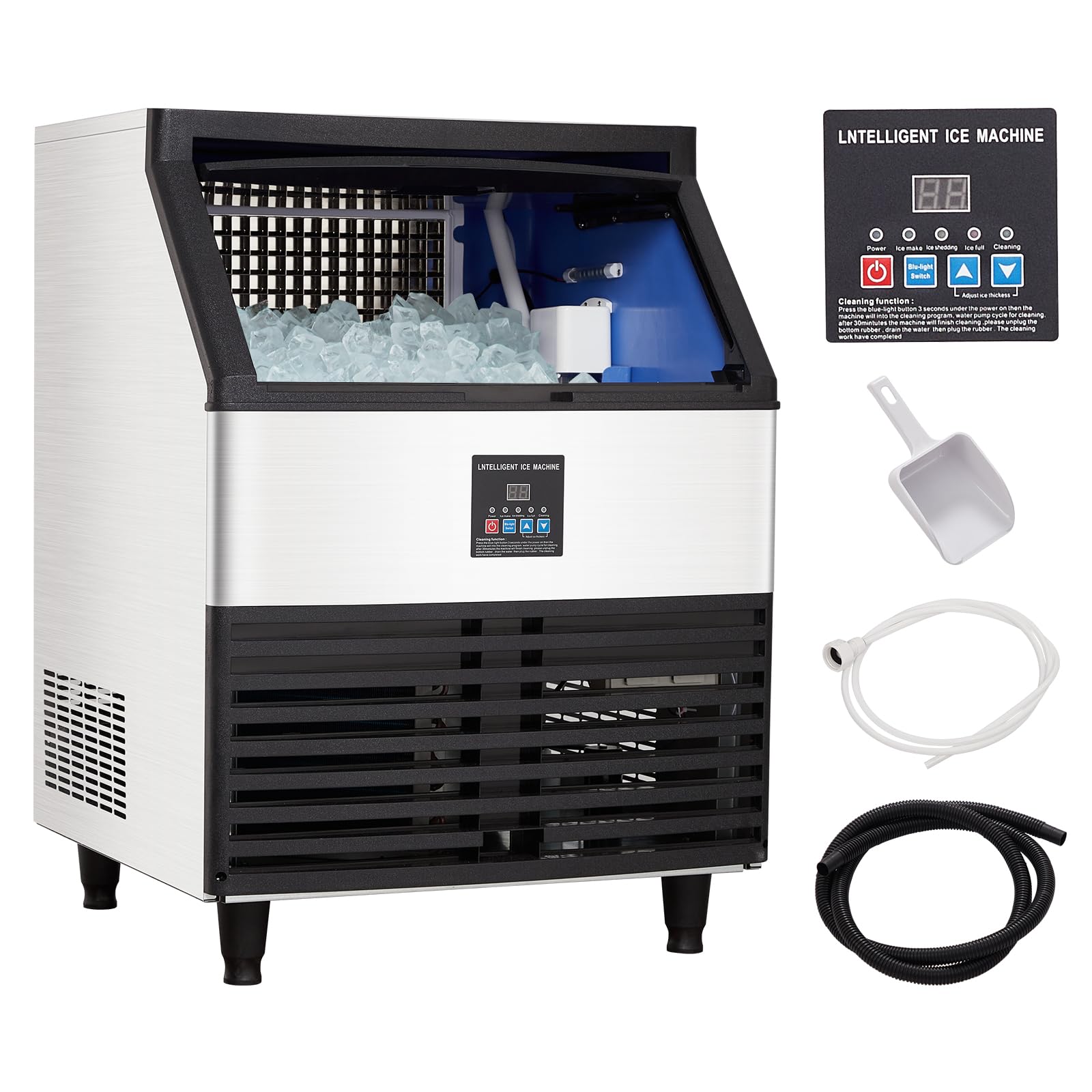 440lbs/24H Stainless Steel Ice Machine, Commercial Under Counter, LCD