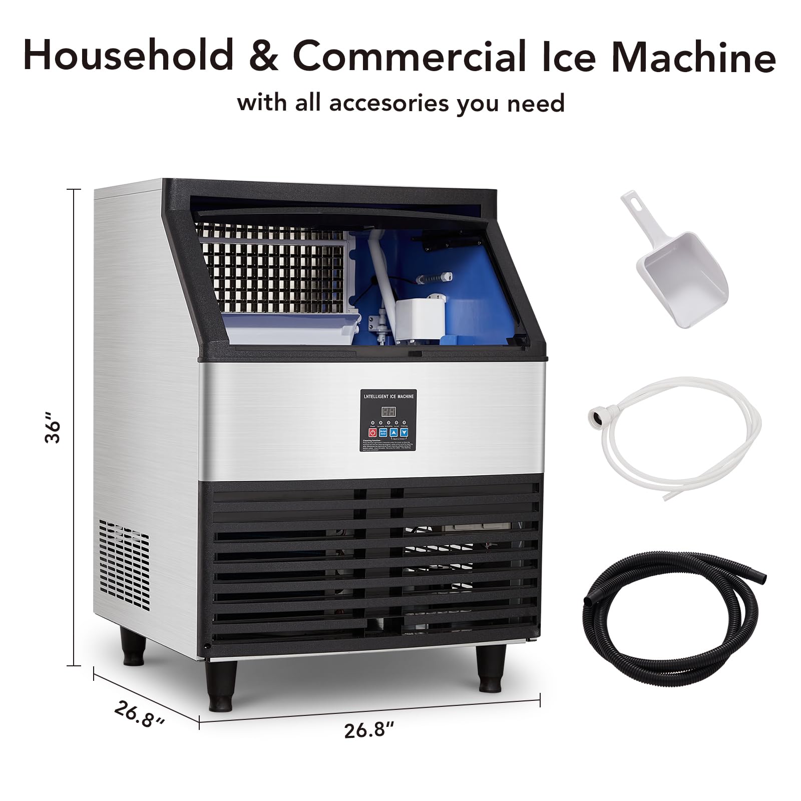 GARVEE 440lbs/24H Commercial Ice Maker Machine Stainless Steel Under Counter ice Machine with 88lbs Storage Freestanding Ice Maker for Home Business