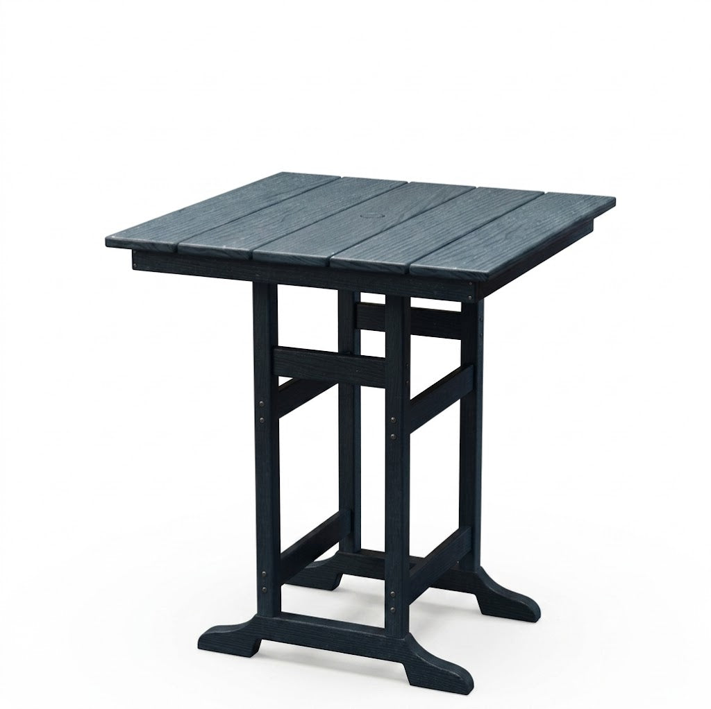 Garvee 31.5" HDPE Outdoor Bar Table with Umbrella Hole, Weather Resistant Square Patio Bistro Table 300 lbs Heavy Duty for Deck Garden Balcony Navy Blue